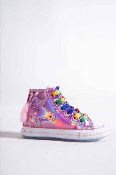 NS Little Dívčí růžové tenisky Unicorn Hologram