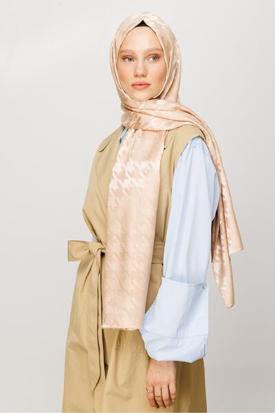 Mooncorn Γυαλιστερό μπεζ σάλι με μοτίβο ζακάρ