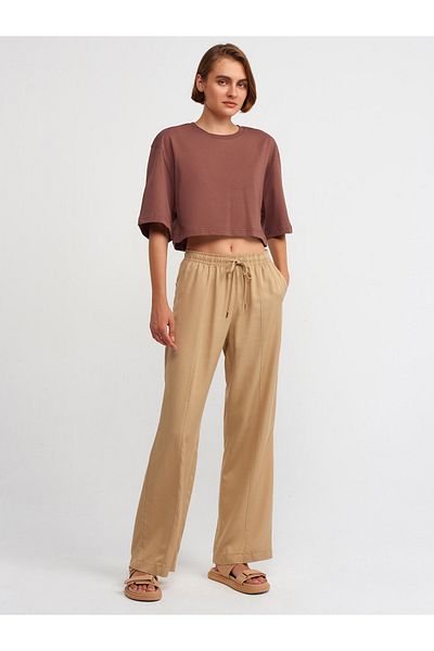 Dilvin 71150 Pajama Style Trousers-Camel