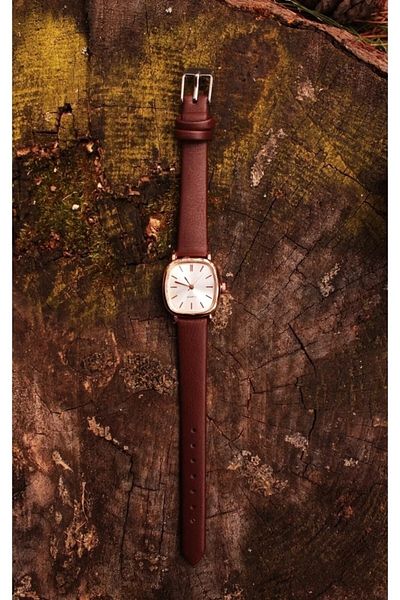 Ricardo 60 Minutes Clock & Retro Minimal Brown Leather Cord Women's Wristwatch - Rose Gold