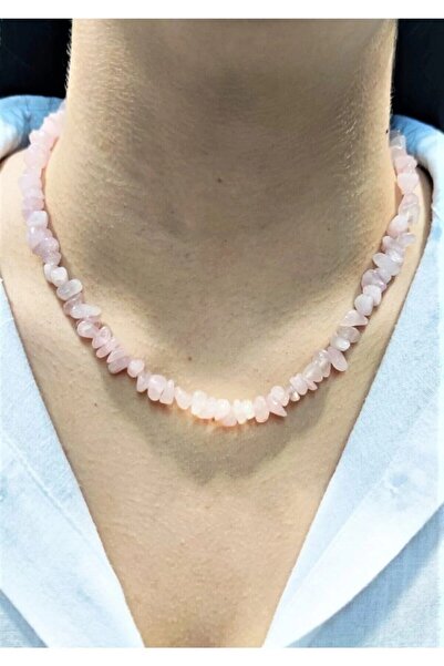 NATURALİM PEMBE KUVARS KIRIKTAŞ KOLYE DOĞAL TAŞ