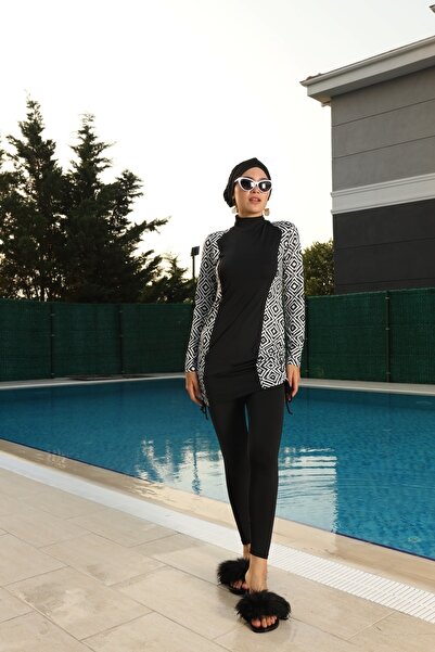 Starinci Mayo Starinci Ολόσωμο Μαγιό Μαύρο Πλαϊνές Λεπτομέρειες Τετράγωνο Σχέδιο