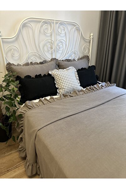 Decamor home Frilly Gray Bedspread Set Double