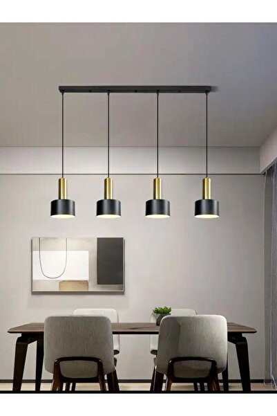 Rsylight Retro Metal Masa Üstü Dekoratif Rustik 4 Lü Siyah Gold Sıralı Avize