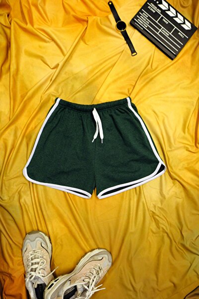 DAXİS Sportwear Company Yeşil Renkli Beyaz Biyeli Penye Yırtmaçlı Ipli Mini Ş...