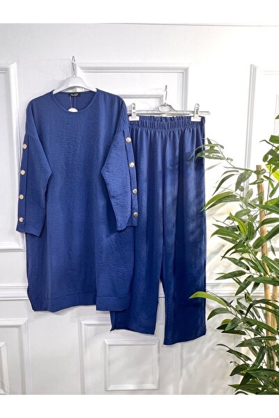 Aşkı Endam بدلة أيروبين بأزرار - نيلي