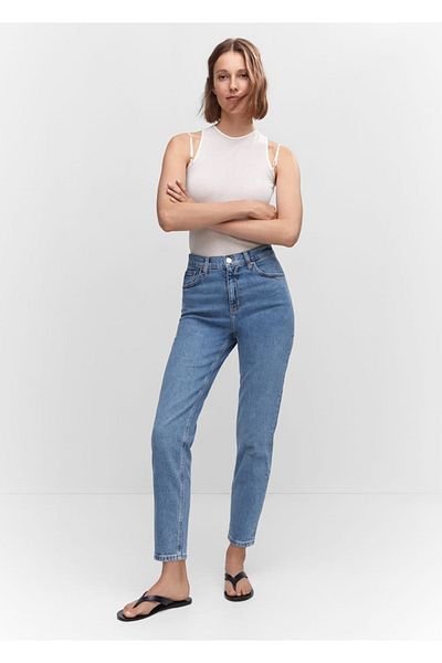 MANGO Woman Blugi Mom Comfort cu talie înaltă