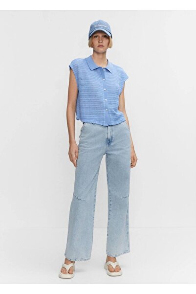 MANGO Woman Top țesut cu guler cămașă