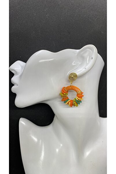 Porsuk Alternatif حلقة خشبية مصنوعة يدوياً على أقراط نسائية من الخرز