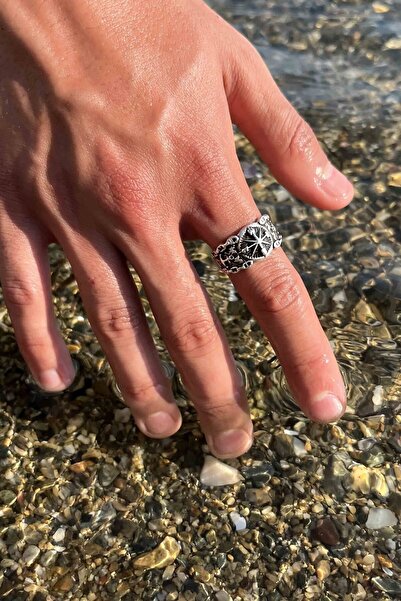 TREND COLLECTİON Gümüş Kaplama Denizci Pusula Model Ayarlanabilir Erkek Yüzük