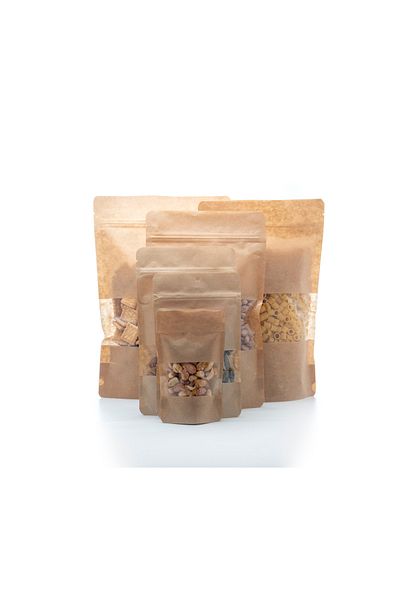Kraft Windowed Ziplock Bag Doypack 16x27 Medium Size 25 Pieces
