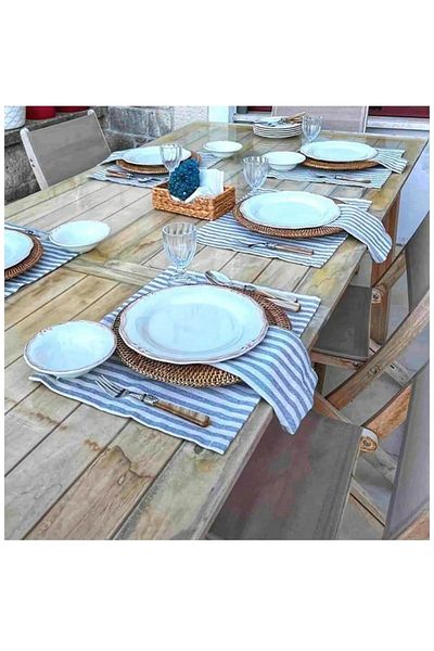 HOME ART ATELIER Pack of 12 Organic Raw Linen American Service 35x45cm- gray striped