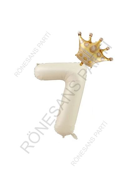 RÖNESANS PARTİ Beige Number and King Crown Foil Balloon Set Age 7