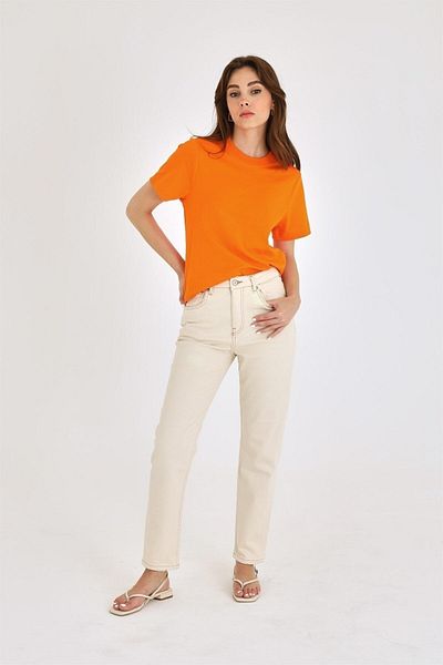 MAKRAS EXCLUSIVE Εύκαμπτο τζιν παντελόνι Penelope High Waist Lycra Ecru Mom Jeans