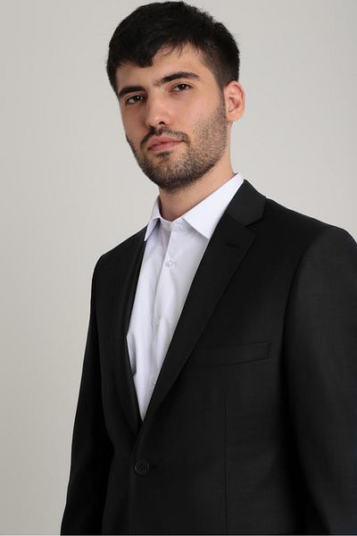 Querinca Black 100% Wool Classic Cut Suit (Tie and Collar Ornament GIFT)