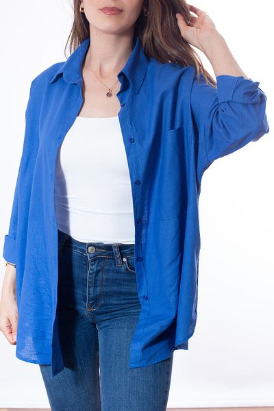 BYMEER Cămașă Saks Blue evazată din bumbac 100% in