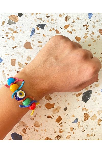 TAKI BY EKİN GLASS BEADED, SUEDE PIECE LEATHER BRACELET