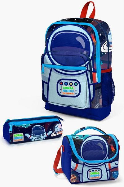 Coral High Set de geanți de școală din 3 piese cu model Saks Blue Astronaut Kids SET0123724