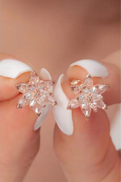 Şimal Silver 925 Ayar Gümüş Beyaz Renkli Lotus Çiçeği Küpe