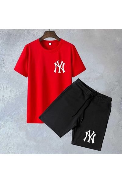 EgeModa NY Printed Oversize Unisex T-shirt and Shorts Combination 2 Products