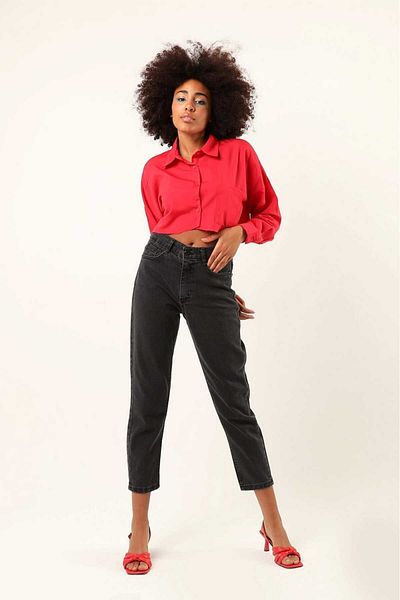 SHEVEGA Blugi afumati cu talie înaltă Boyfriend Mom Jeans