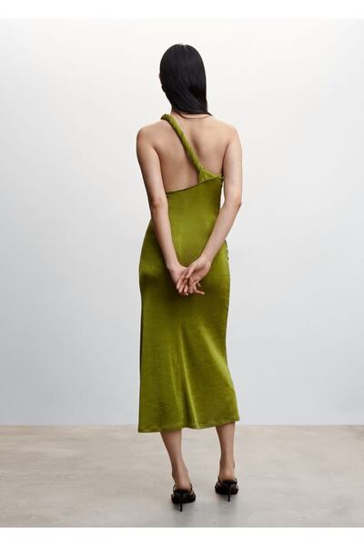 MANGO Woman Drapeli Asimetrik Uzun Elbise
