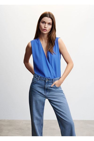 MANGO Woman Μπλούζα με διπλό στήθος Lyocell