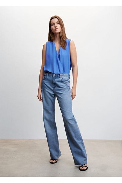 MANGO Woman Μπλούζα με διπλό στήθος Lyocell