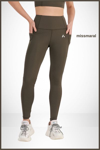 missmaral Γυναικείο καλσόν Χακί ψηλόμεσο με διπλή τσέπη Λεπτομερές εποχιακό αθλητικό και casual 1057