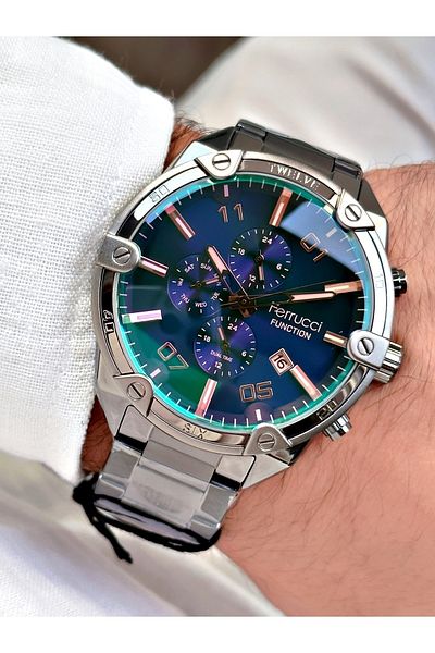 Ferrucci Smoked Color Colored Glass Functions Active Steel Strap Men's Wristwatch + BRACELET WITH GIFT