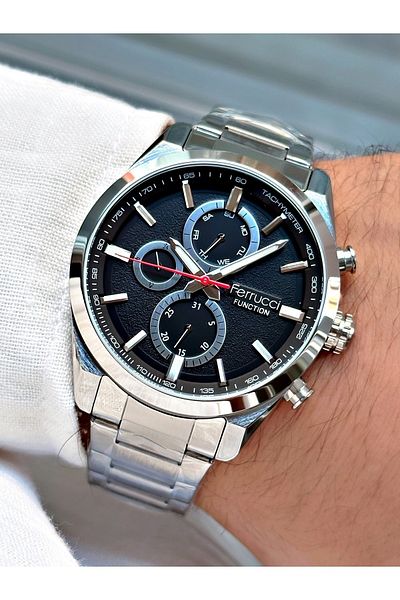 Ferrucci Silver Color Steel Strap Stylish Design Functions Active Men's Wristwatch + BRACELET WITH GIFT