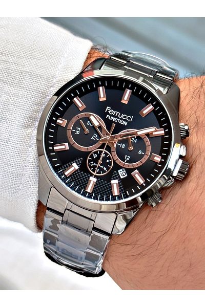 Ferrucci Smoked Color Functions Active Steel Strap Sports Men's Wristwatch + BRACELET WITH GIFT