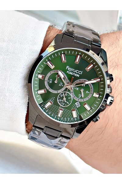 Ferrucci Black Color Functions Active Steel Strap Sports Men's Wristwatch + BRACELET WITH GIFT