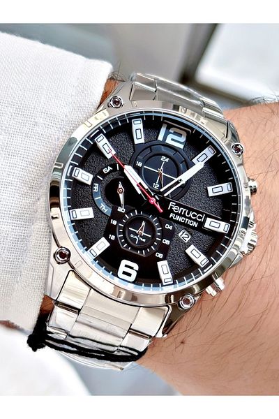 Ferrucci Silver Silver Color Functions Active Sports Steel Strap Men's Wristwatch + BRACELET WITH GIFT