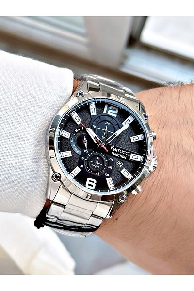 Ferrucci Silver Silver Color Functions Active Sports Steel Strap Men's Wristwatch + BRACELET WITH GIFT