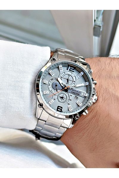 Ferrucci Silver Silver Color Functions Active Sports Steel Strap Men's Wristwatch + BRACELET WITH GIFT