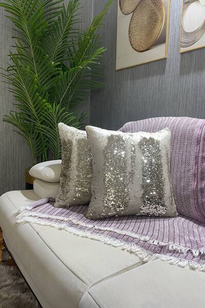 Paris Life Set of 2 Sequined Decorative Throw Pillow Covers - Gold & Cream