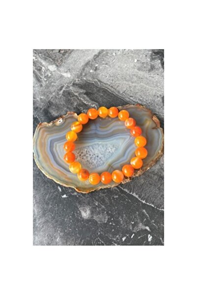 NATURALİM سوار من الحجر الطبيعي العقيق البرتقالي مع خط مرن 8 مم
