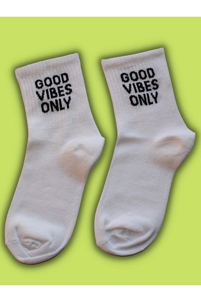 Dükkan Charmy Good Vibes Only Written White College Socks