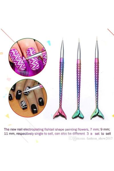 Francheska 3 ADET / Set Mermaid Nail Art süsleyen Kalem Balık Tasarım Paslanm...