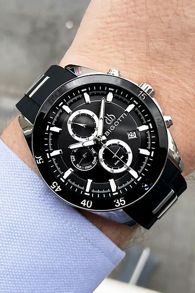Bigotti Silicone Band Original Men's Wristwatch 5 ATM Waterproof Black Color + Bracelet BME2008C5