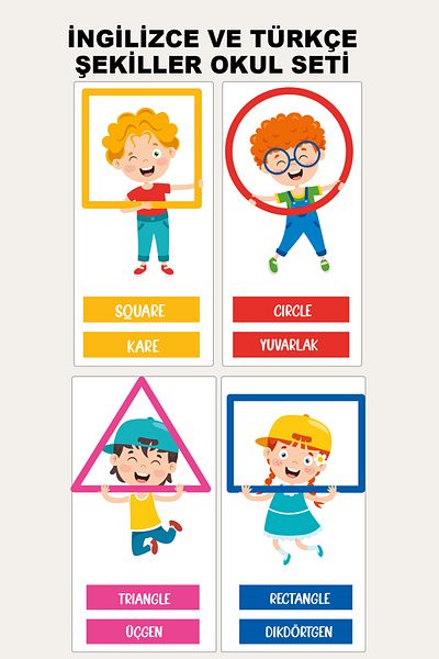Sim Tasarım Shapes Theme Set of 4 School Nursery Educational Wall Sticker Set