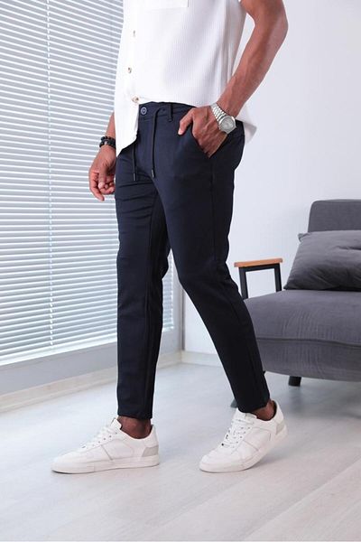JACK CAPRİO Lycra Navy Blue Jogger Pants - Effect Fabric