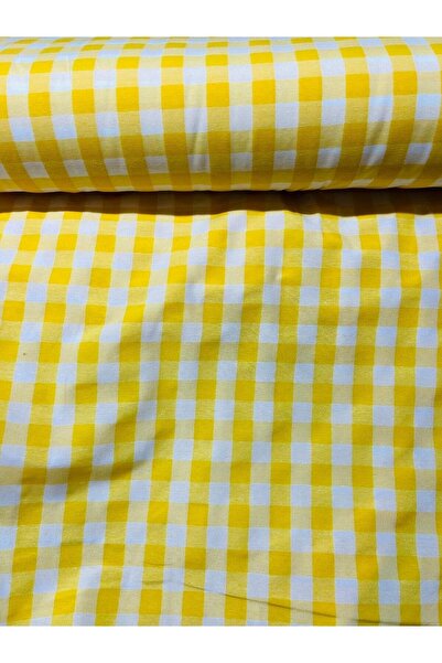 Pötikare Zefir Kumaş Sarı Büyük Kareli Desen