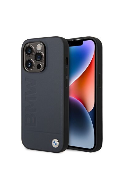 BMW Iphone 14 Pro Uyumlu Orjinal Lisanslı Ürün Kılıf Magsafe Şarj Özellik Deri Sıcak Mühür Baskılı Kapak