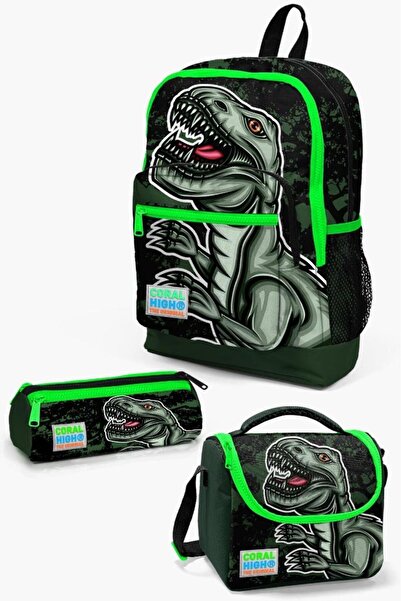 Coral High طقم حقائب مدرسية مكونة من 3 قطع بنقشة ديناصورات باللون الأخضر الدا...