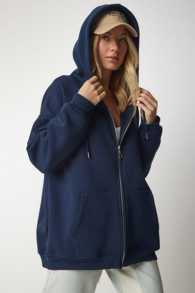 Happiness İstanbul Damska bluza oversize w kolorze granatowym, zapinana na zamek UB00124