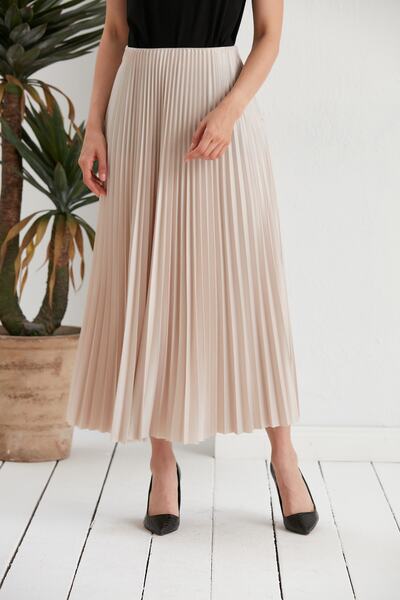 BMK BOUTİQUE Γυναικεία σατέν όψη πλισέ μακριά φούστα