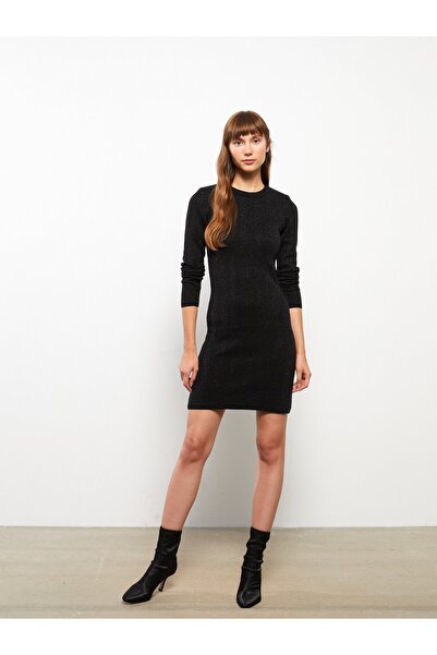 LC Waikiki Crew Neck Self-Patterned Long Sleeve Women's Knitwear Dress