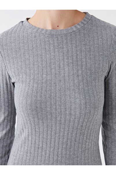 LC Waikiki Γυναικείο Φόρεμα - Crew Neck, Μασίφ, Μακρύ μανίκι